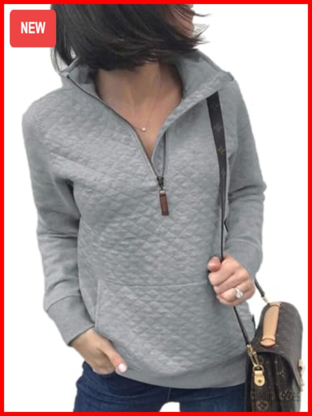 Womens Quarter Zip Quilted Sweatshirt Long Sleeve Pullover Top